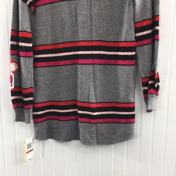 Democracy Gray Striped Flower Applique Cardigan - Picture 9 of 13